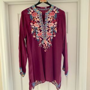 Johnny Was Eggplant Embroidered Tunic